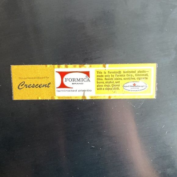 Vintage Formica Serving Platter Crescent Silver Rim Black Center 12” - Picture 4 of 8